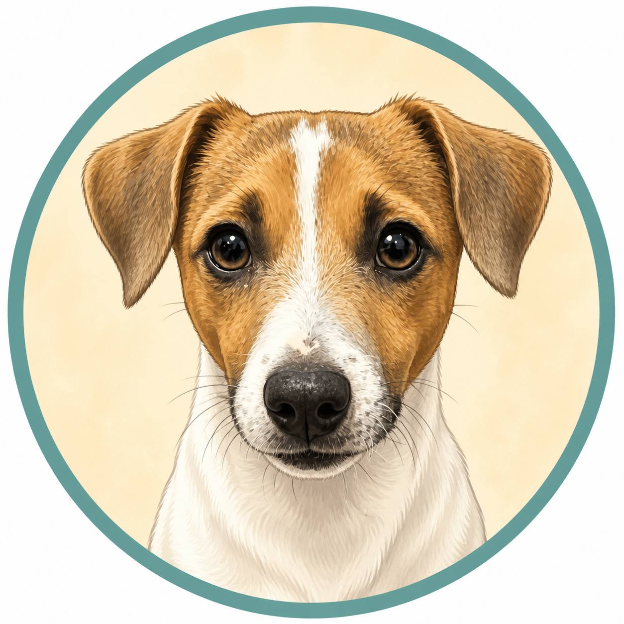 Illustration of Kai, a brown-and-white dog